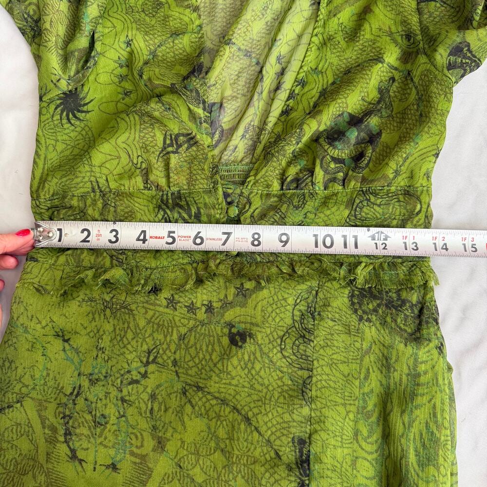 Urban Outfitters Dragon Print Sheer Maxi Dress Green Deep V Slit Women’s M - Picture 14 of 16